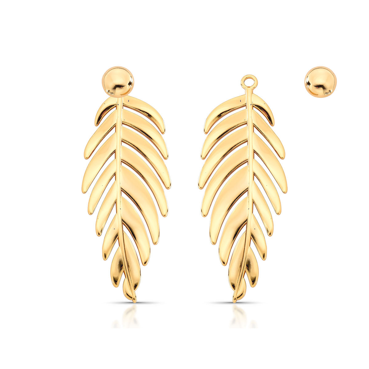 Brinco Van de Folha com Base Removível Banho de Ouro 18k