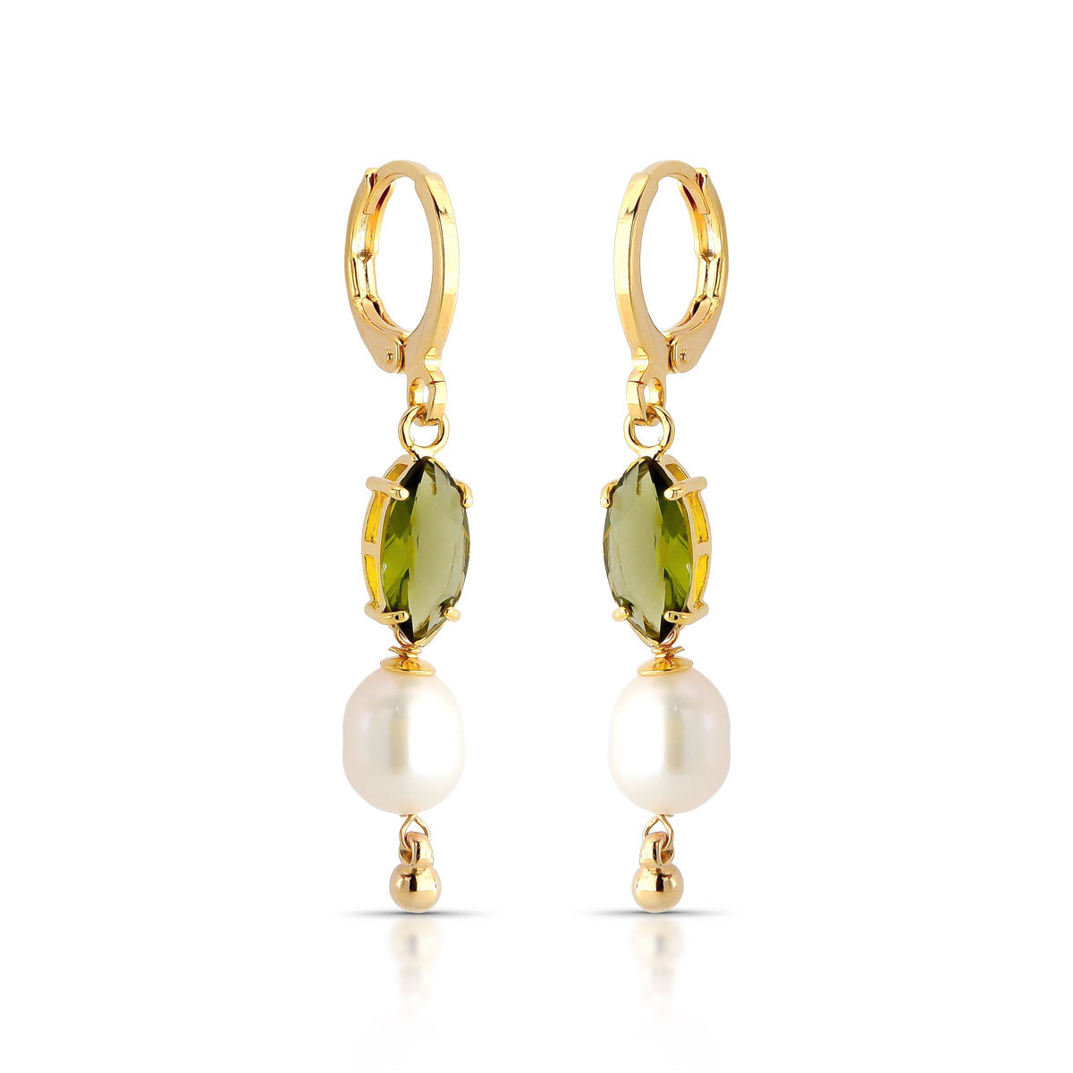 Brinco Rafa de Argola Delicada Pérola e Cristal Banho de Ouro 18k