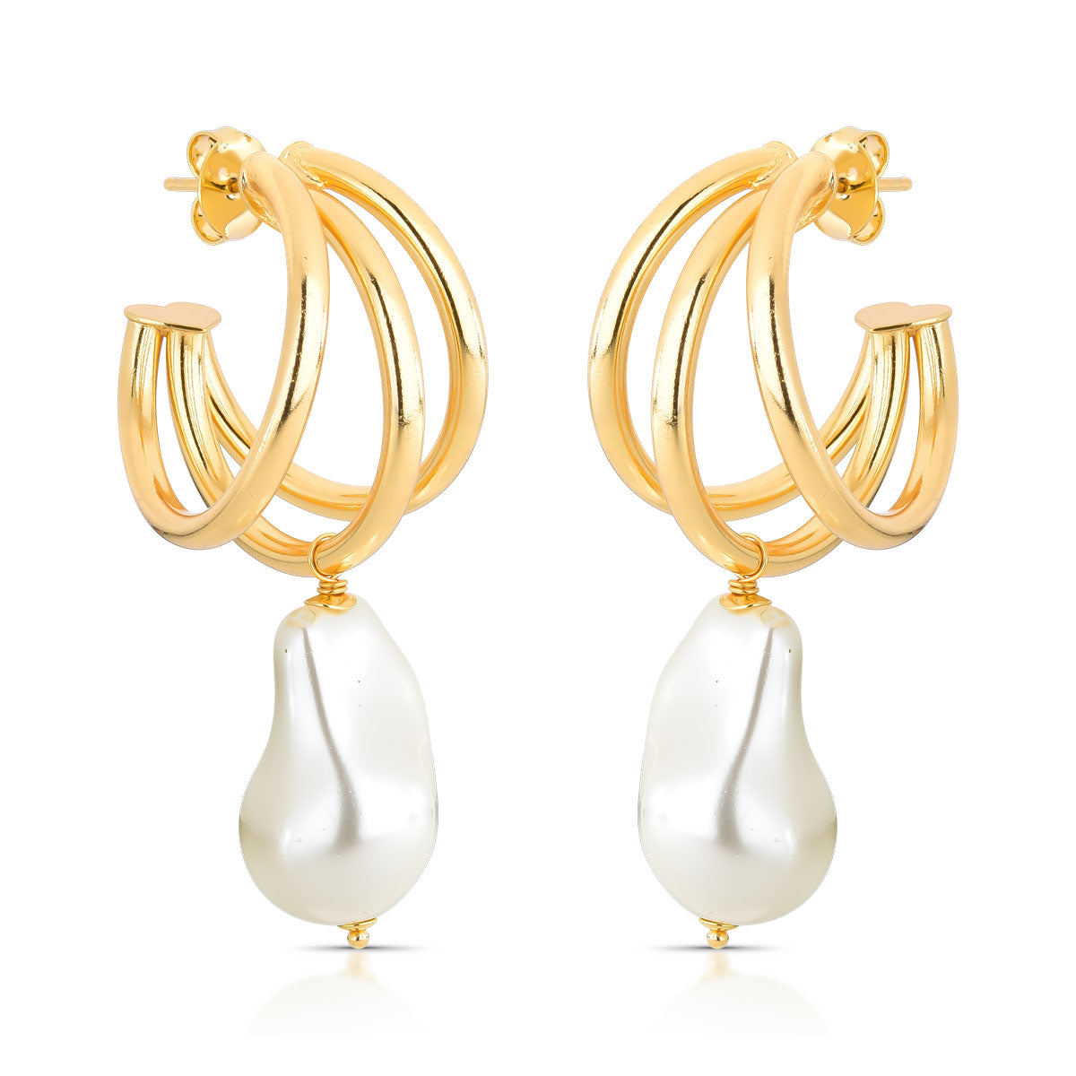 Brinco Aura de Argola com Pérola Banho de Ouro 18k