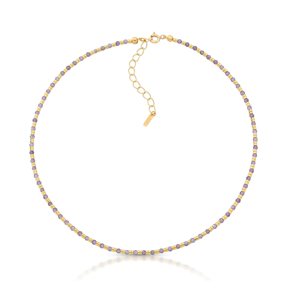 Colar Cora Tipo Aro com Zircônias e Mini Canutilhos Banho de Ouro 18k