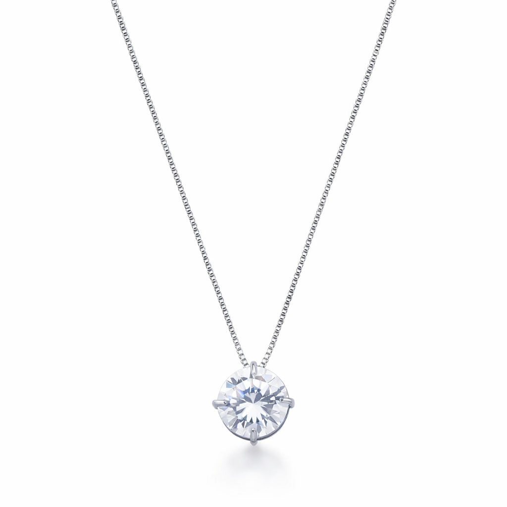 Colar Amélia Pingente Ponto de Luz Zircônia 10mm Banho de Ouro 18k