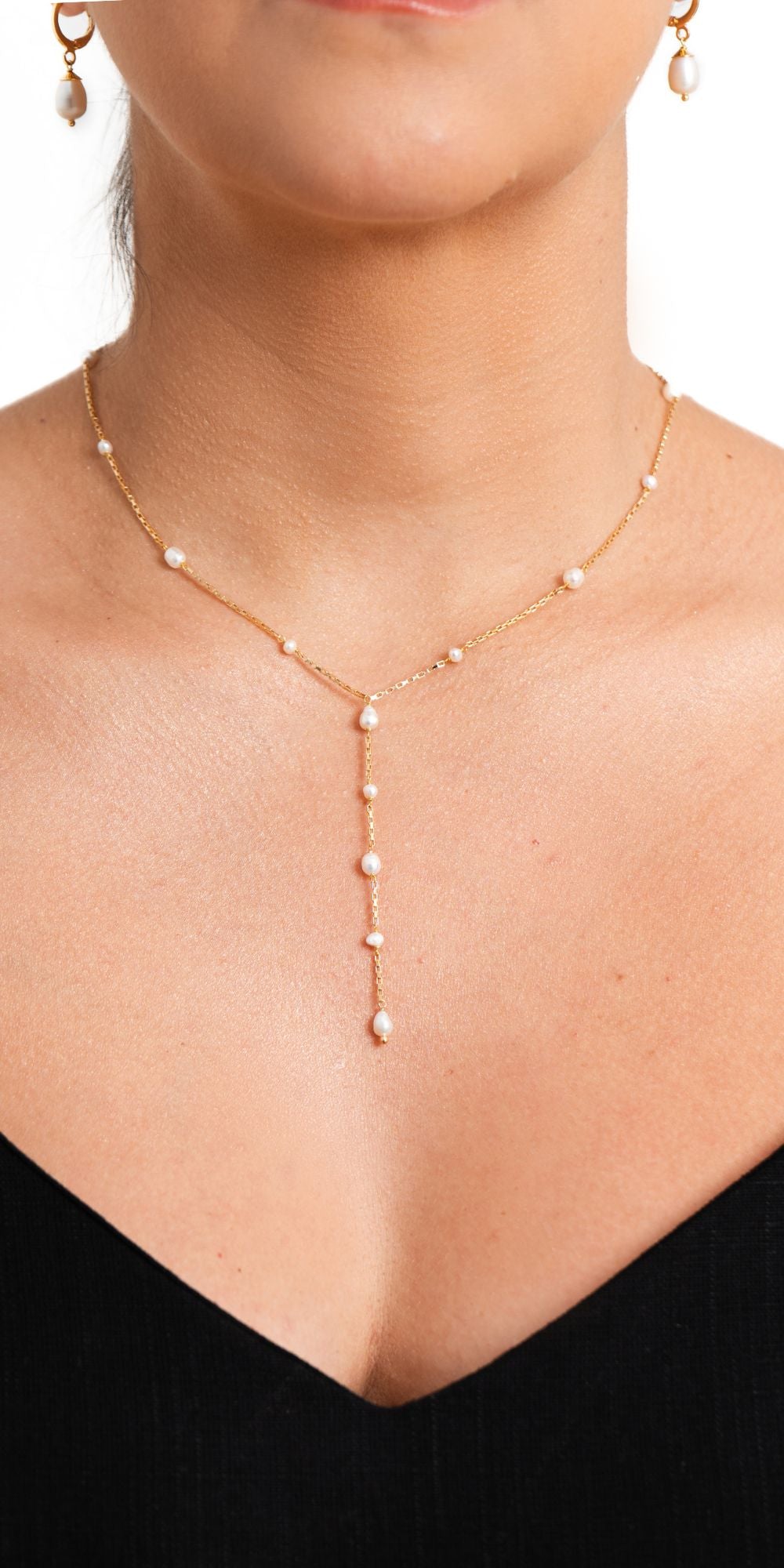 Colar Poliana Gravatinha com Pérola de Água Doce Banho de Ouro 18k