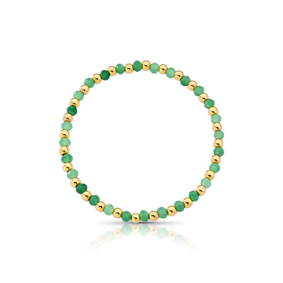 Pulseira Mari de Pedras Jade com Esferas Banho de Ouro 18k