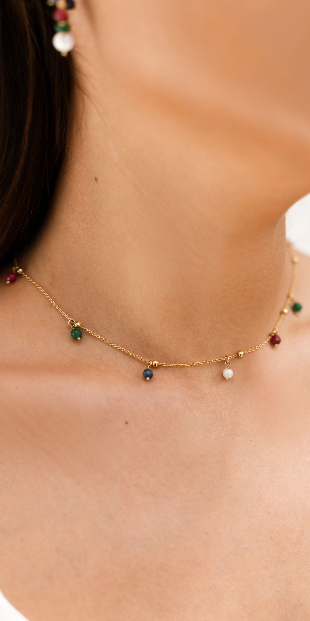 Colar Glória com Pedras Jade Banho de Ouro 18k