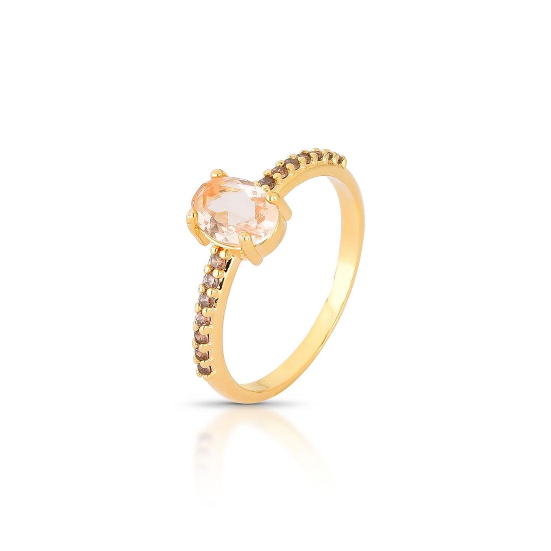 Anel Elis Delicado Pedra Oval Zircônia Banho de Ouro 18k