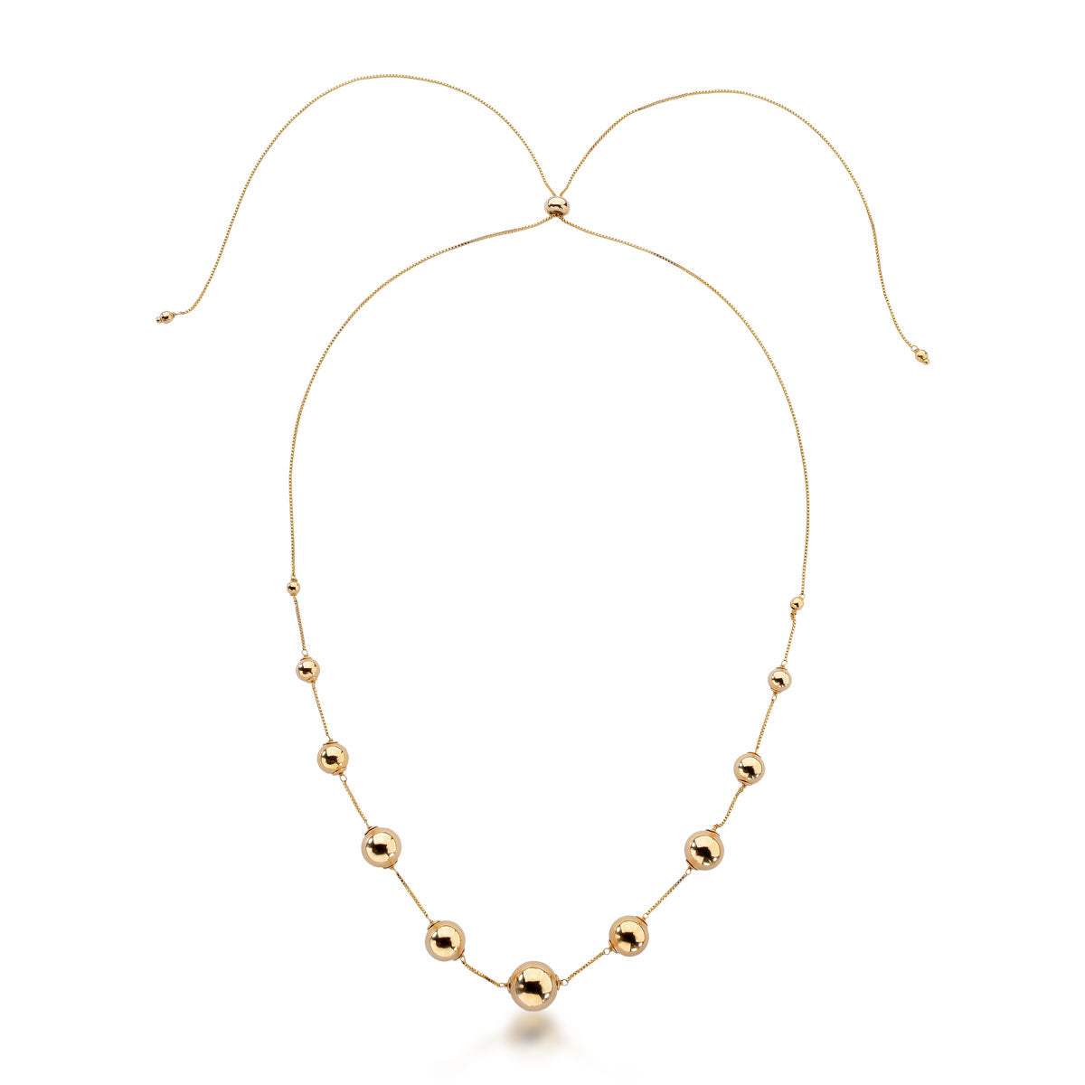 Colar Lucia Longo Esferas Douradas Corrente Veneziana Banho de Ouro 18k