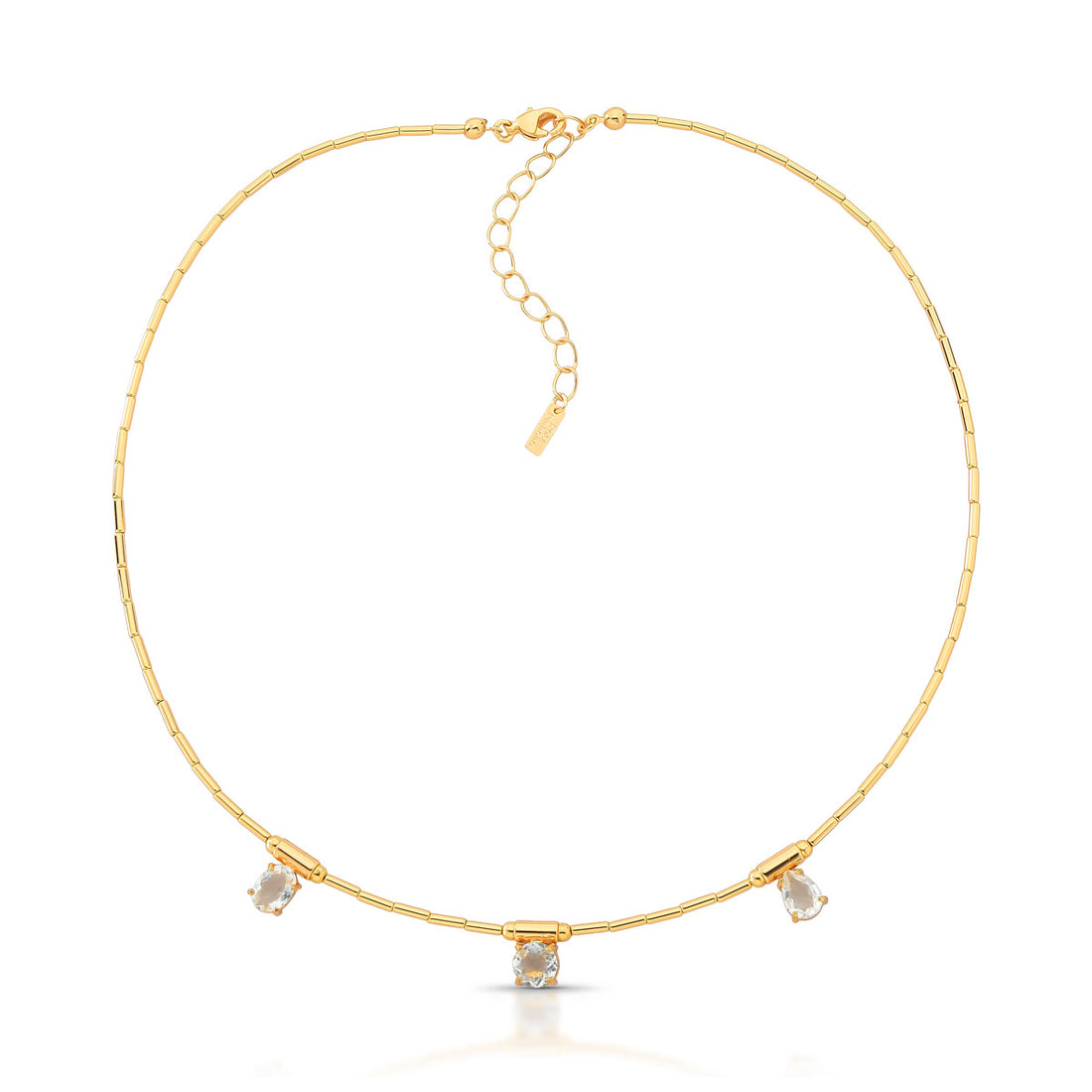 Colar Vic Aro de Canutilho com Pingentes Cravejados Banho de Ouro 18k