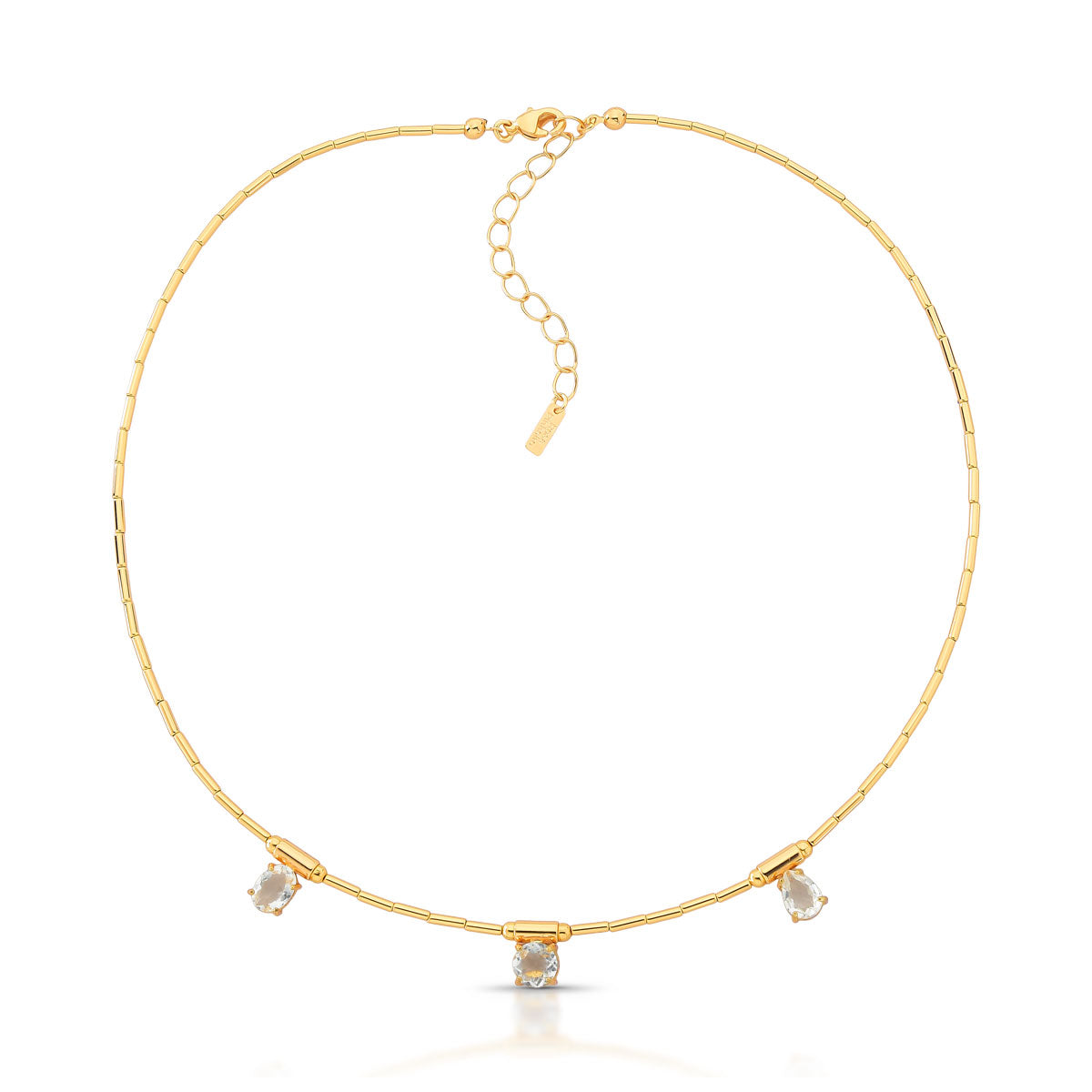 Colar Vic Aro de Canutilho com Pingentes Cravejados Banho de Ouro 18k