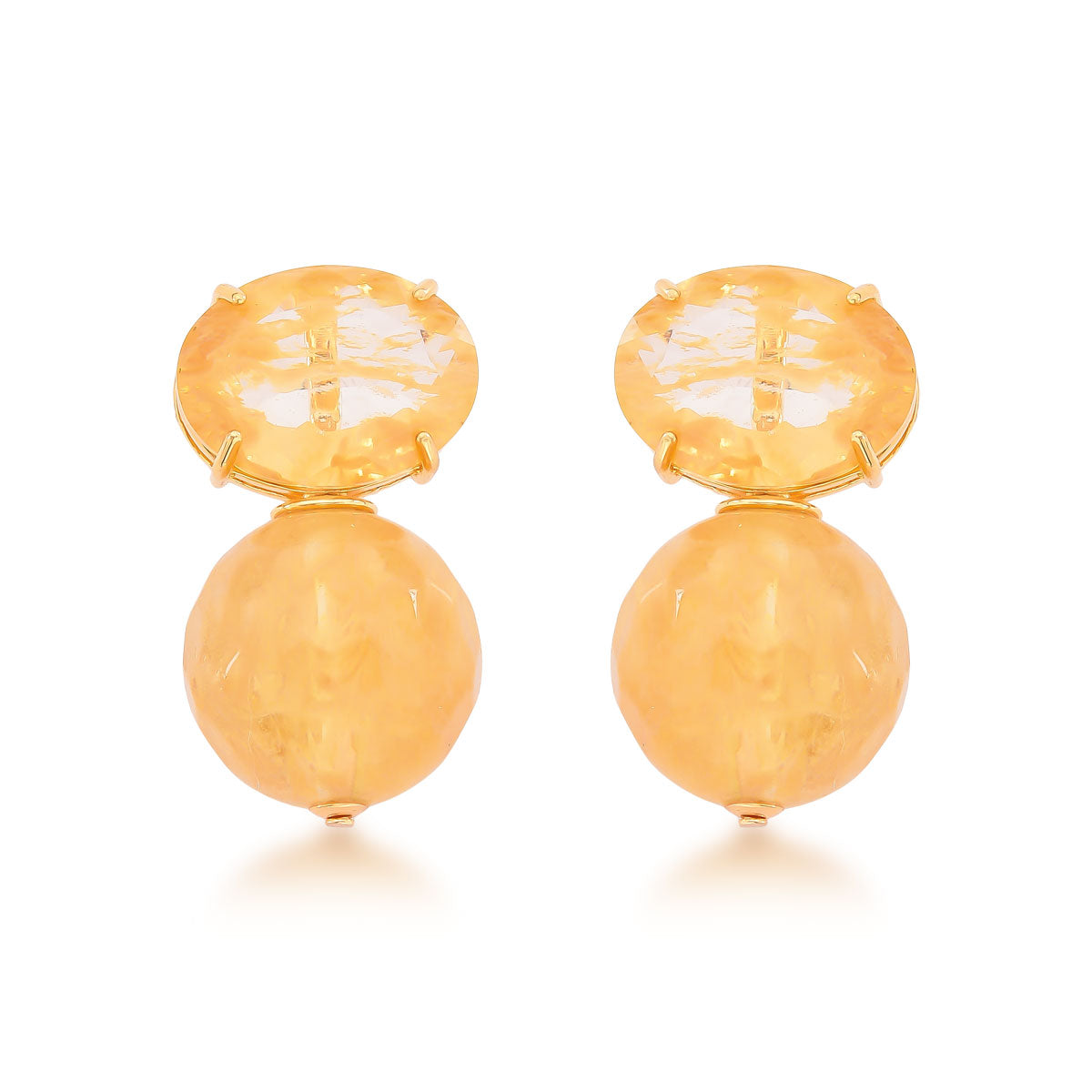 Brinco Romana Bola Moderna Pedra Natural Banho de Ouro 18k