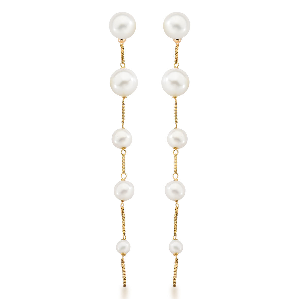 Brinco Estela Cascata Pérola Shell Base Removível Banho de Ouro 18k