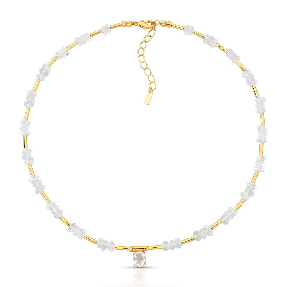 Colar Sol de Pedras Naturais Cravação de Cristais Banho de Ouro 18k