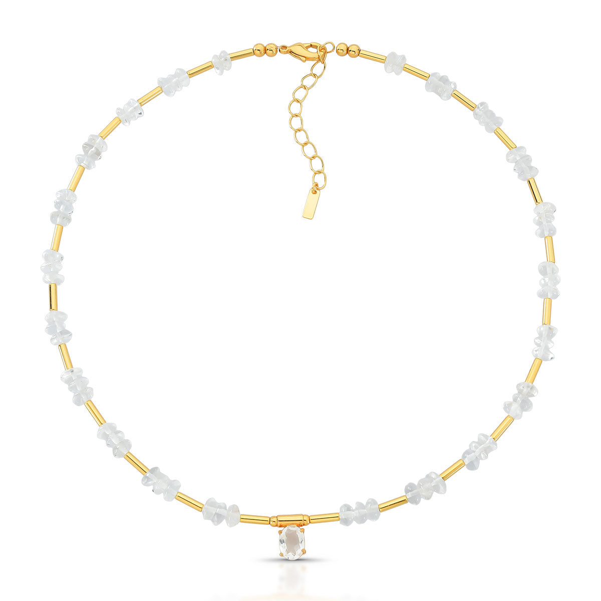 Colar Sol de Pedras Naturais Cravação de Cristais Banho de Ouro 18k