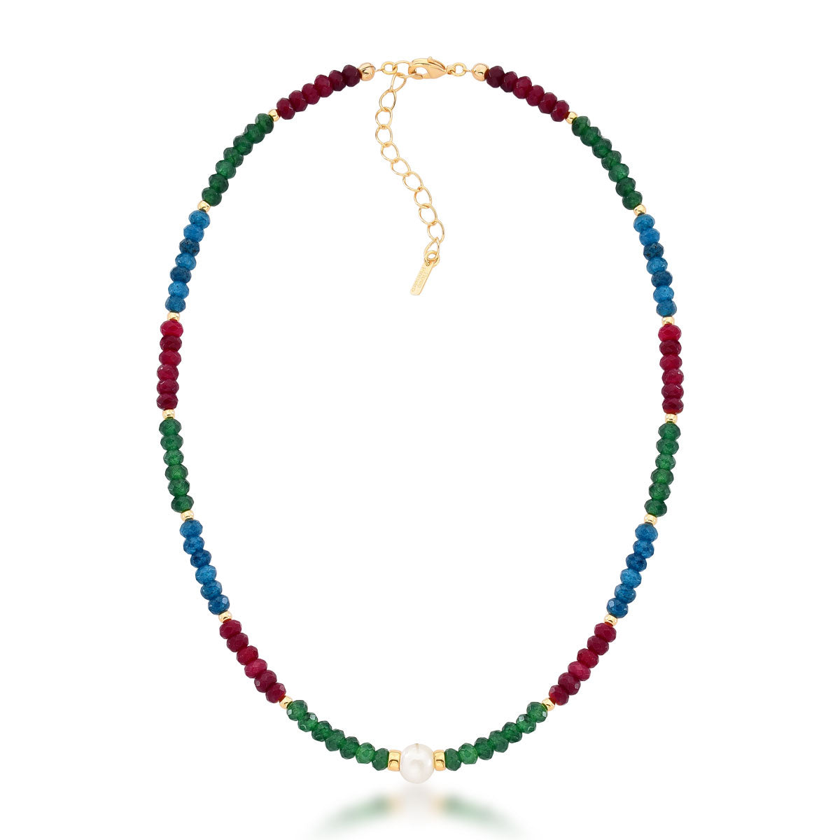 Colar Elisa com Pedras Naturais Jade Rubi Banho de Ouro 18k