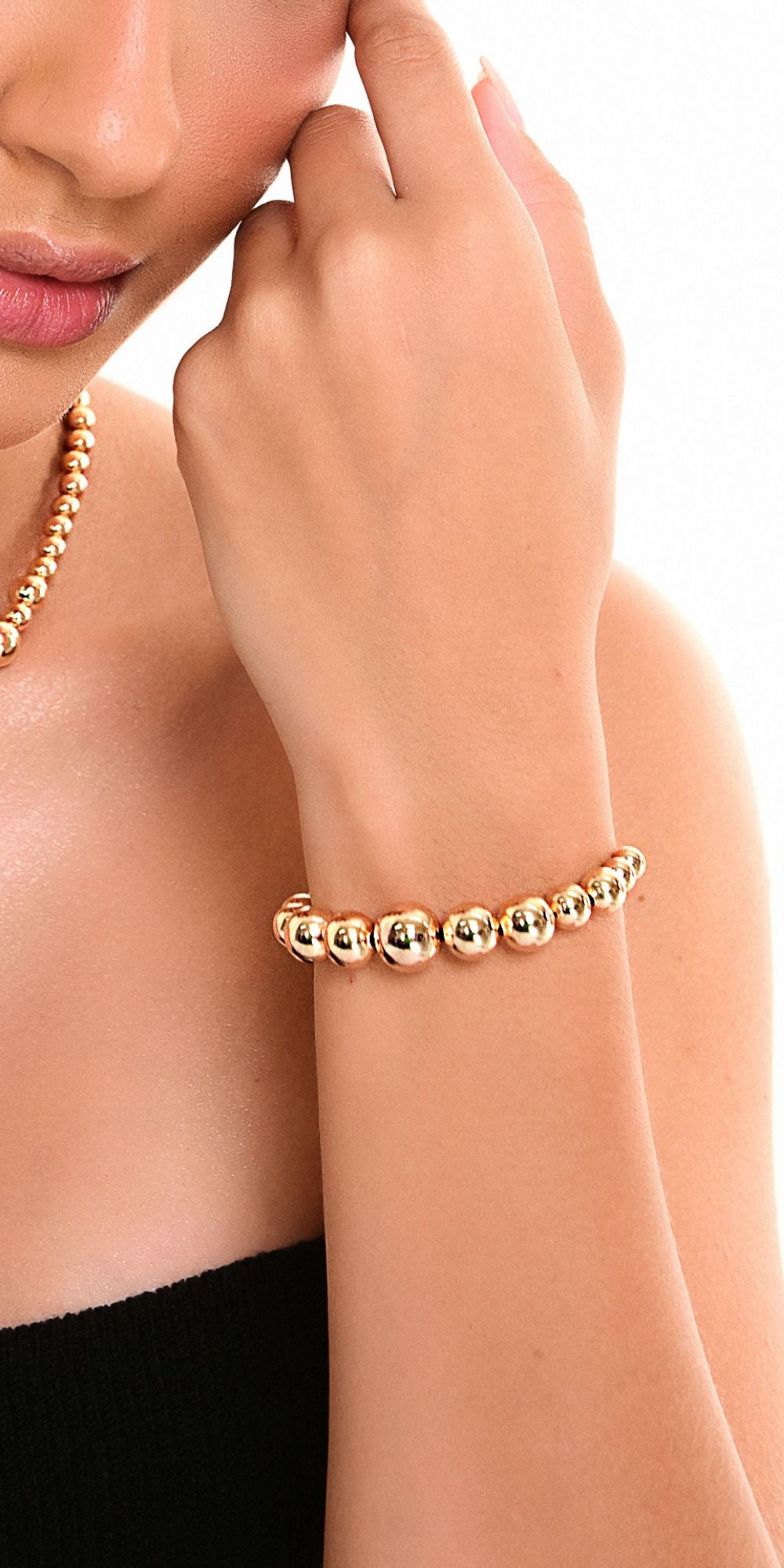 Pulseira Chiara com Esferas em Degradê Ajustável Banho de Ouro 18k