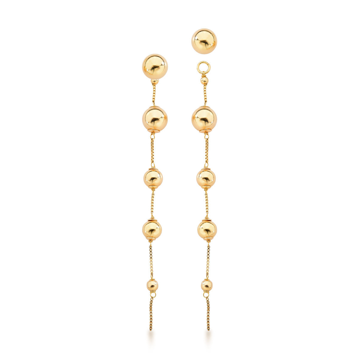 Brinco Luisa Longo de Esferas Banho de Ouro 18k