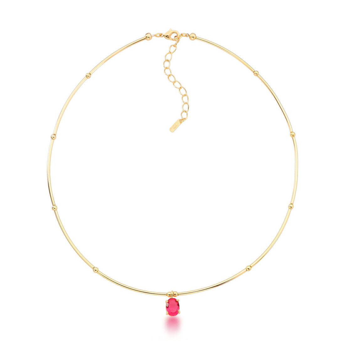 Colar Tamires Curto com Pedras Cristais Banho de Ouro 18k