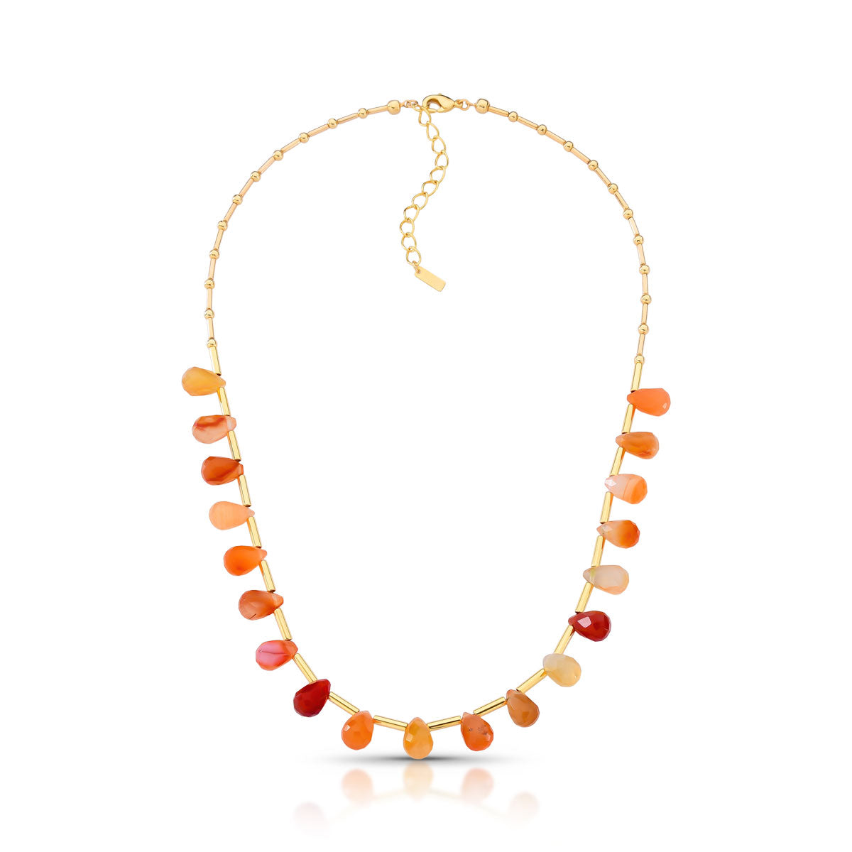Colar Drica Pedras Naturais Amazonita Ágata Laranja Canutilhos Banho de Ouro 18k