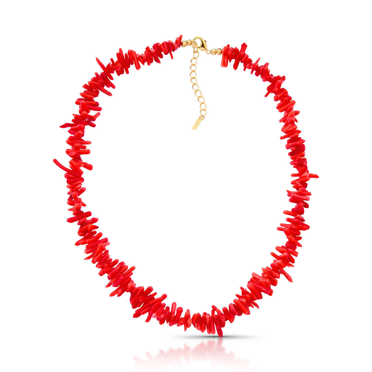 Colar Mey Curto Pedra Coral Natural Banho de Ouro 18k