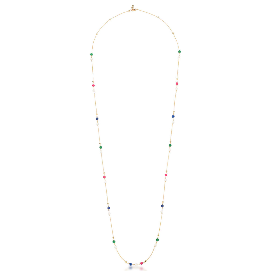 Colar Gisele Longo Versátil com Pedras Jade e Banho de Ouro 18k