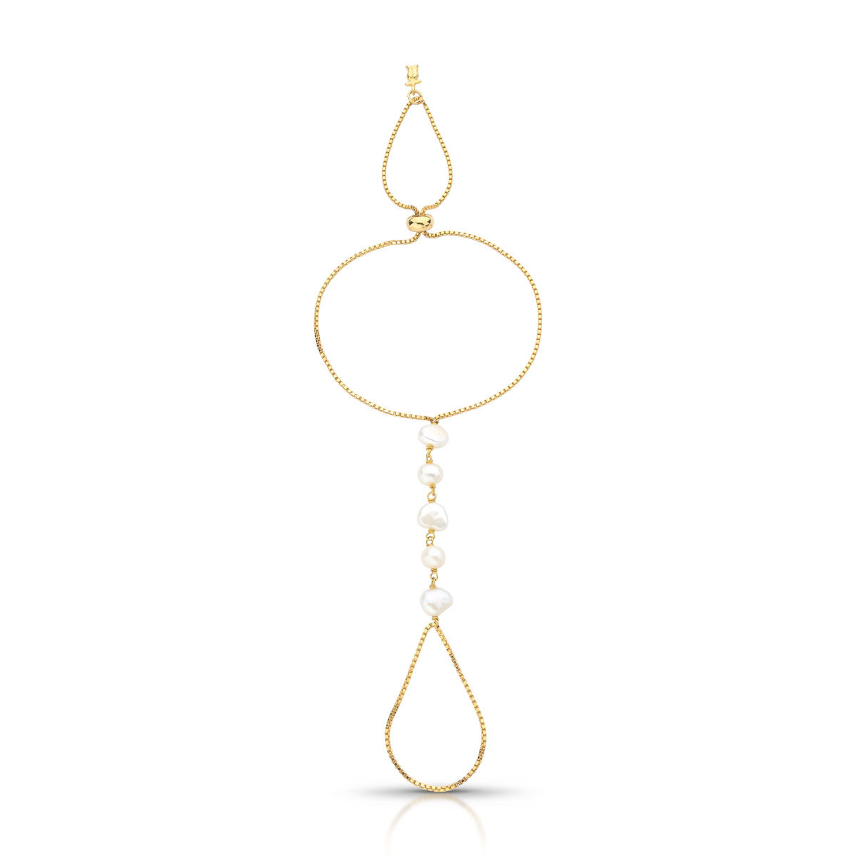 Pulseira Vera de Mão com Pérola de Água Doce Banho de Ouro 18k