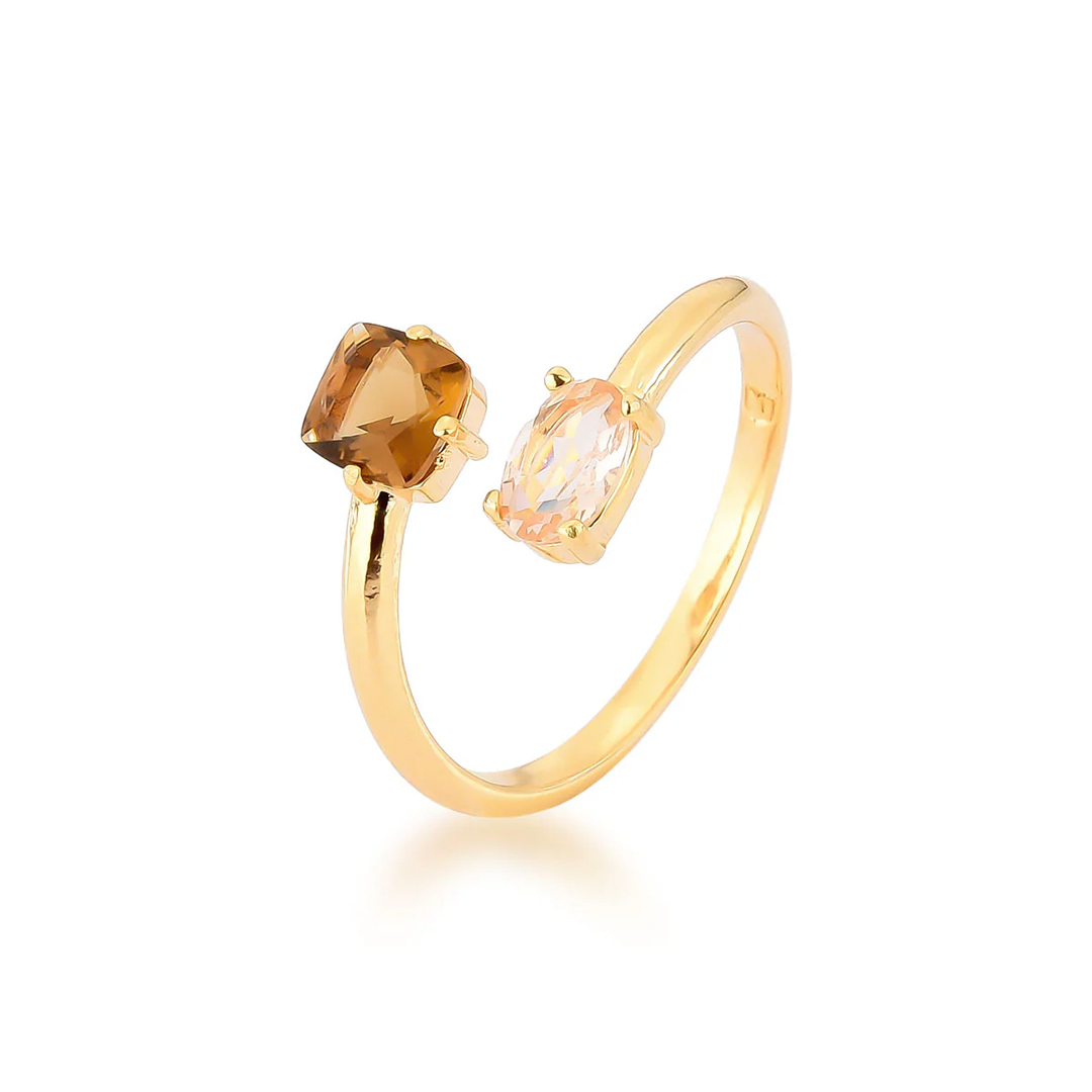Anel Maya Ajustável com Cristais e Banho de Ouro 18k