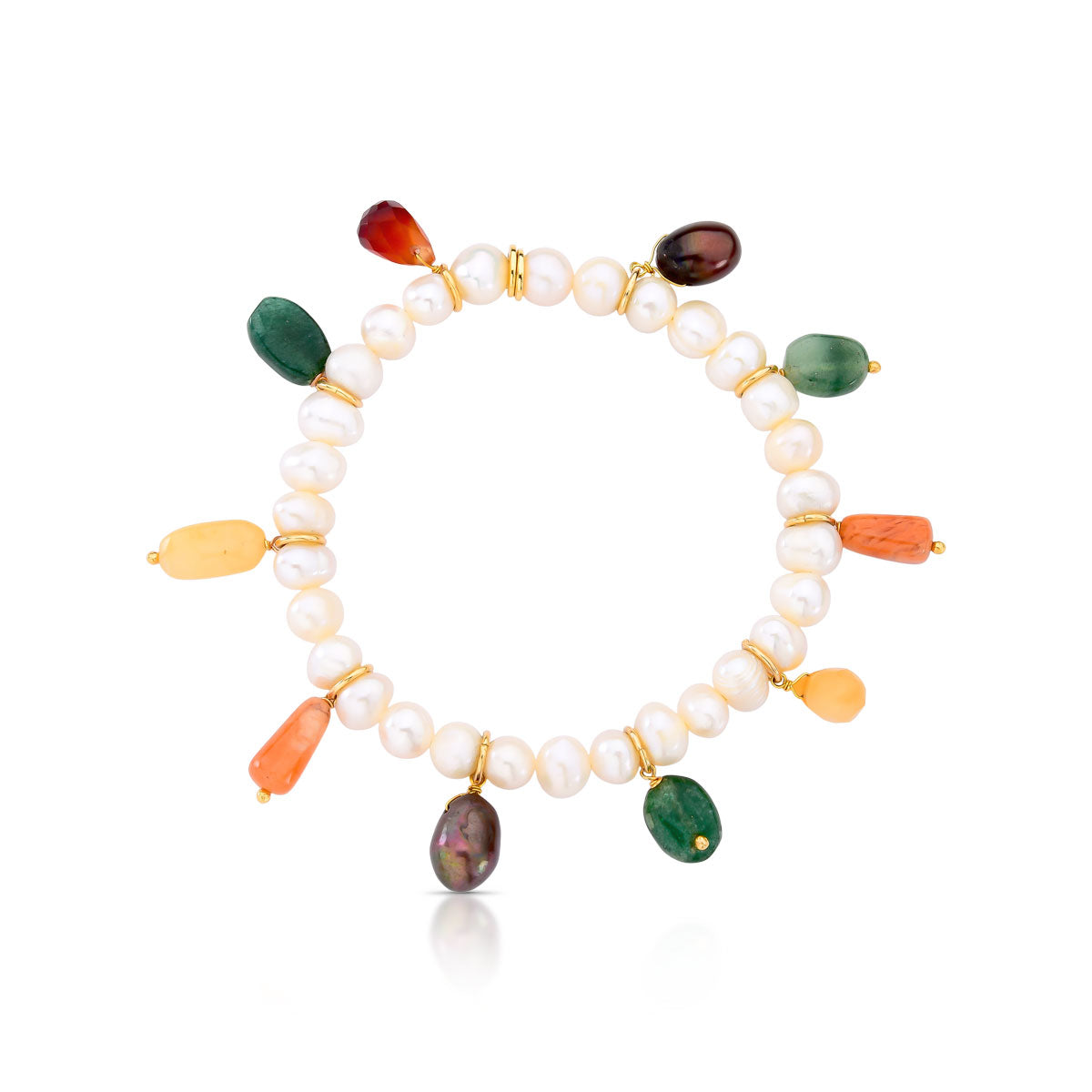 Pulseira Melina com Pérola de Água Doce e Pedras Naturais Banho de Ouro 18k