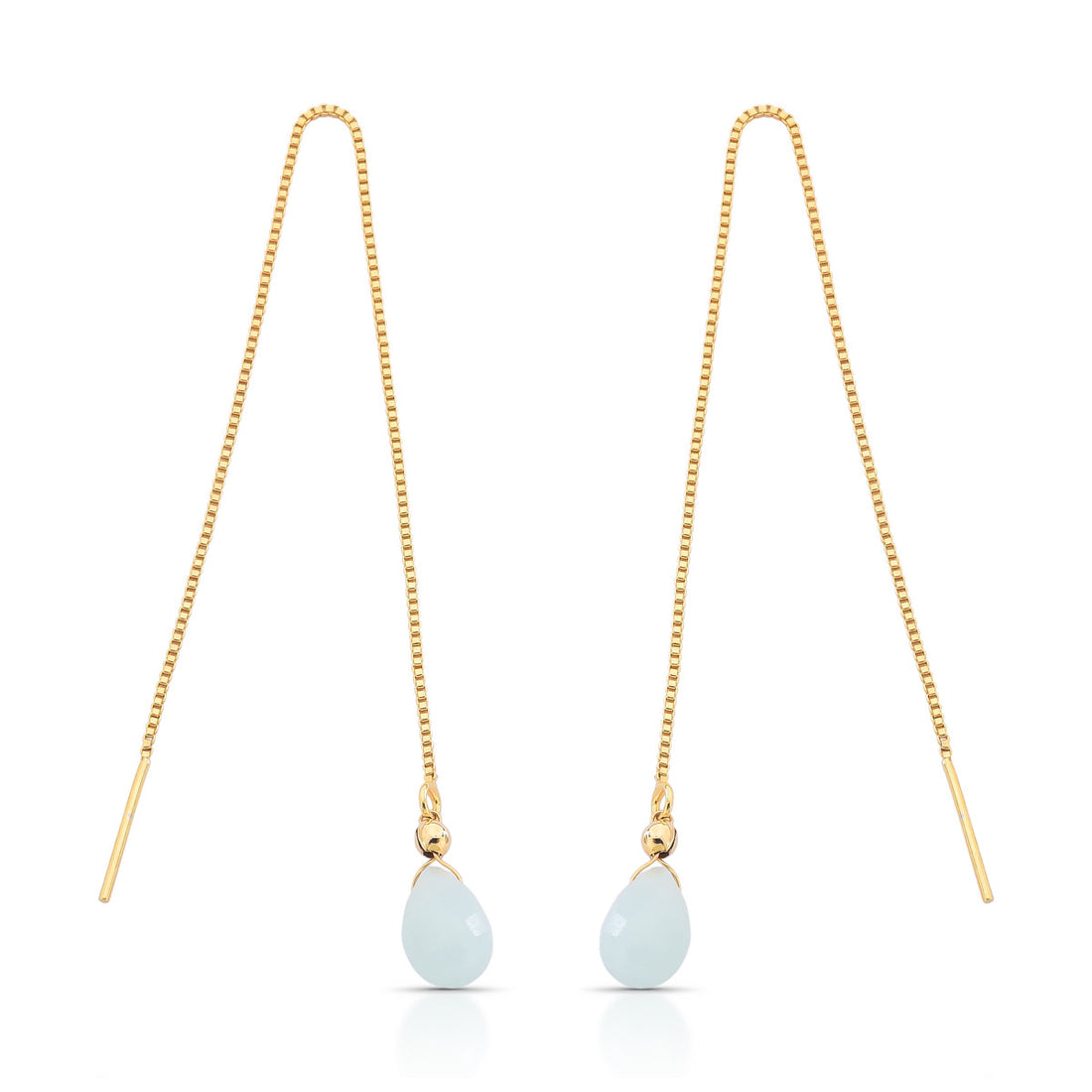 Brinco Bia Fio Delicado com Pedra Natural Banho de Ouro 18k