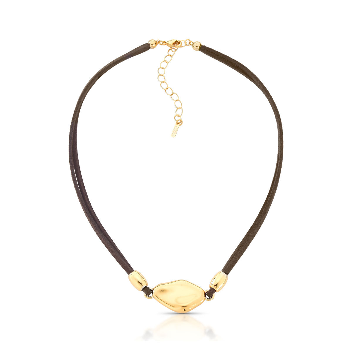 Colar Carmel Choker em Camurça com Pingente Banho de Ouro 18k