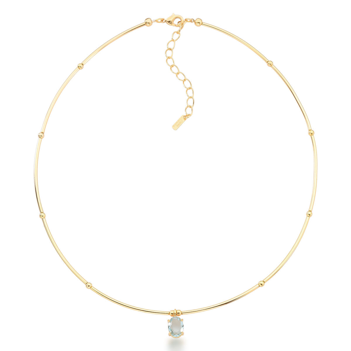 Colar Tamires Curto com Pedras Cristais Banho de Ouro 18k