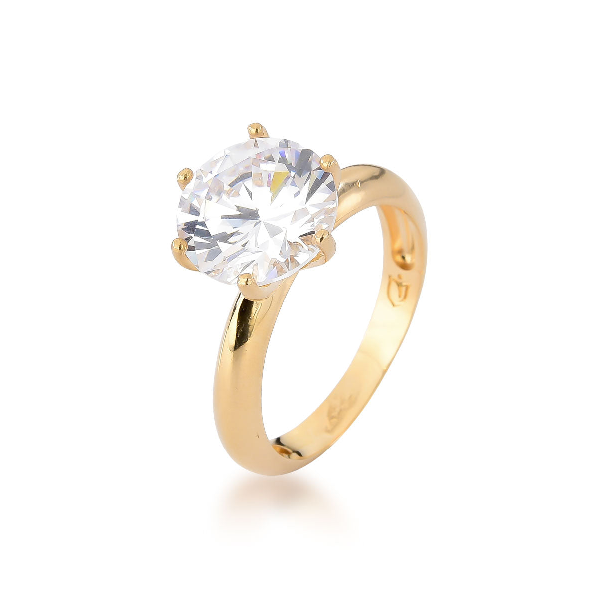 Anel Amélia Solitário com Zircônia 10mm Banho de Ouro 18k