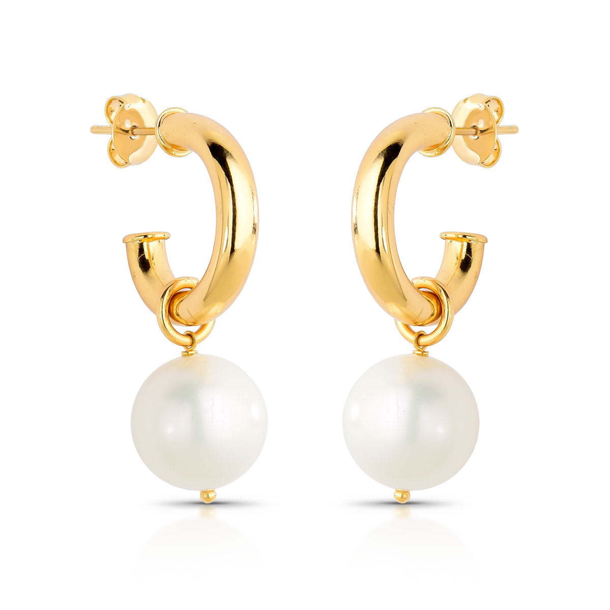 Brinco Dunnas de Argola com Pérola Shell Banho de Ouro 18k