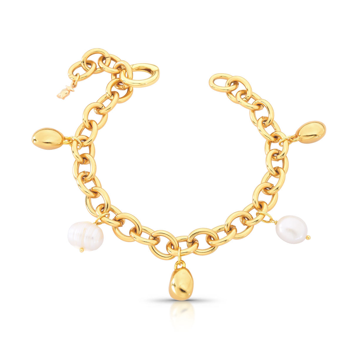 Pulseira Noa de Elos com Pérolas Banho de Ouro 18k