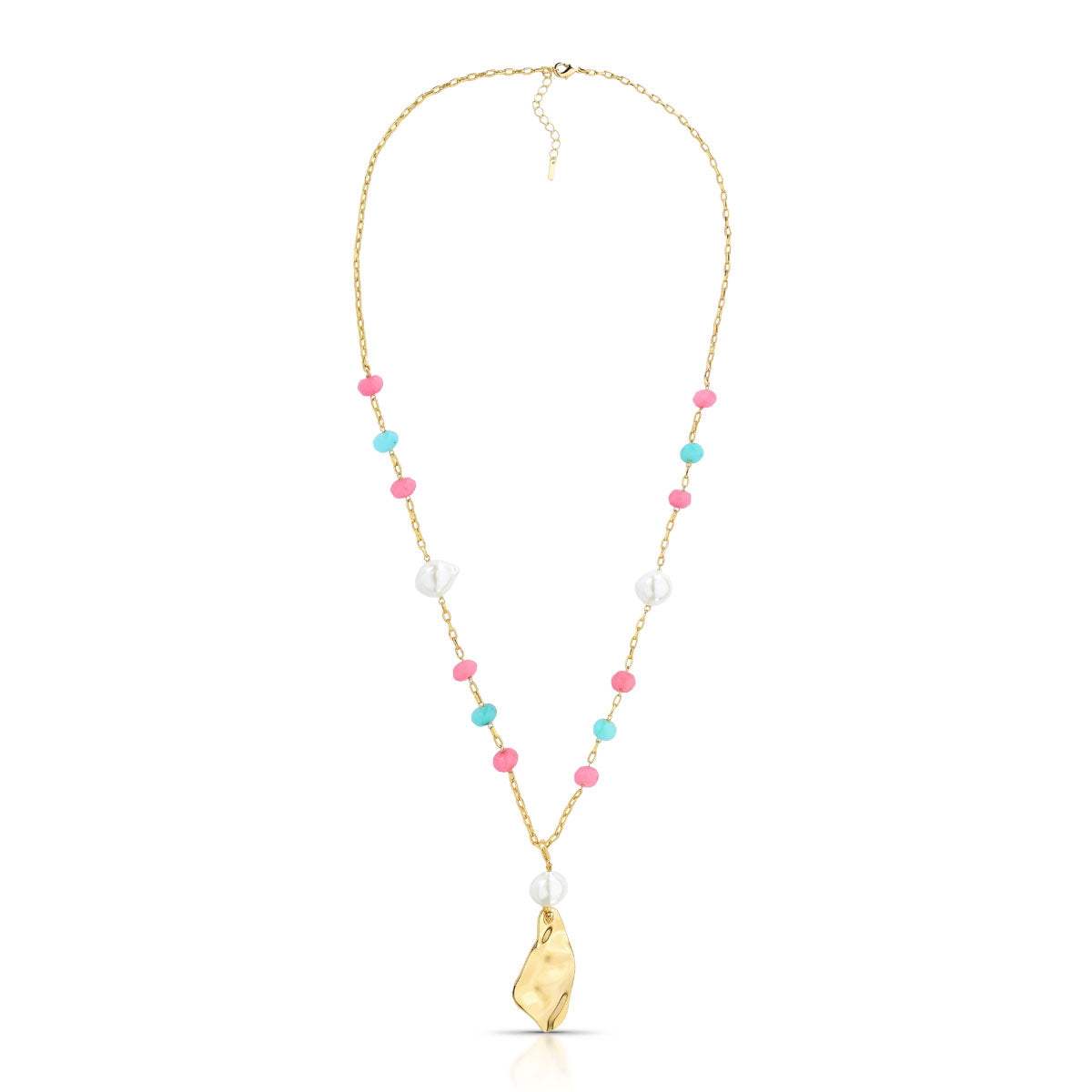 Colar Lari Longo com Pingente Removível e Pérolas Shell Banho de Ouro 18k