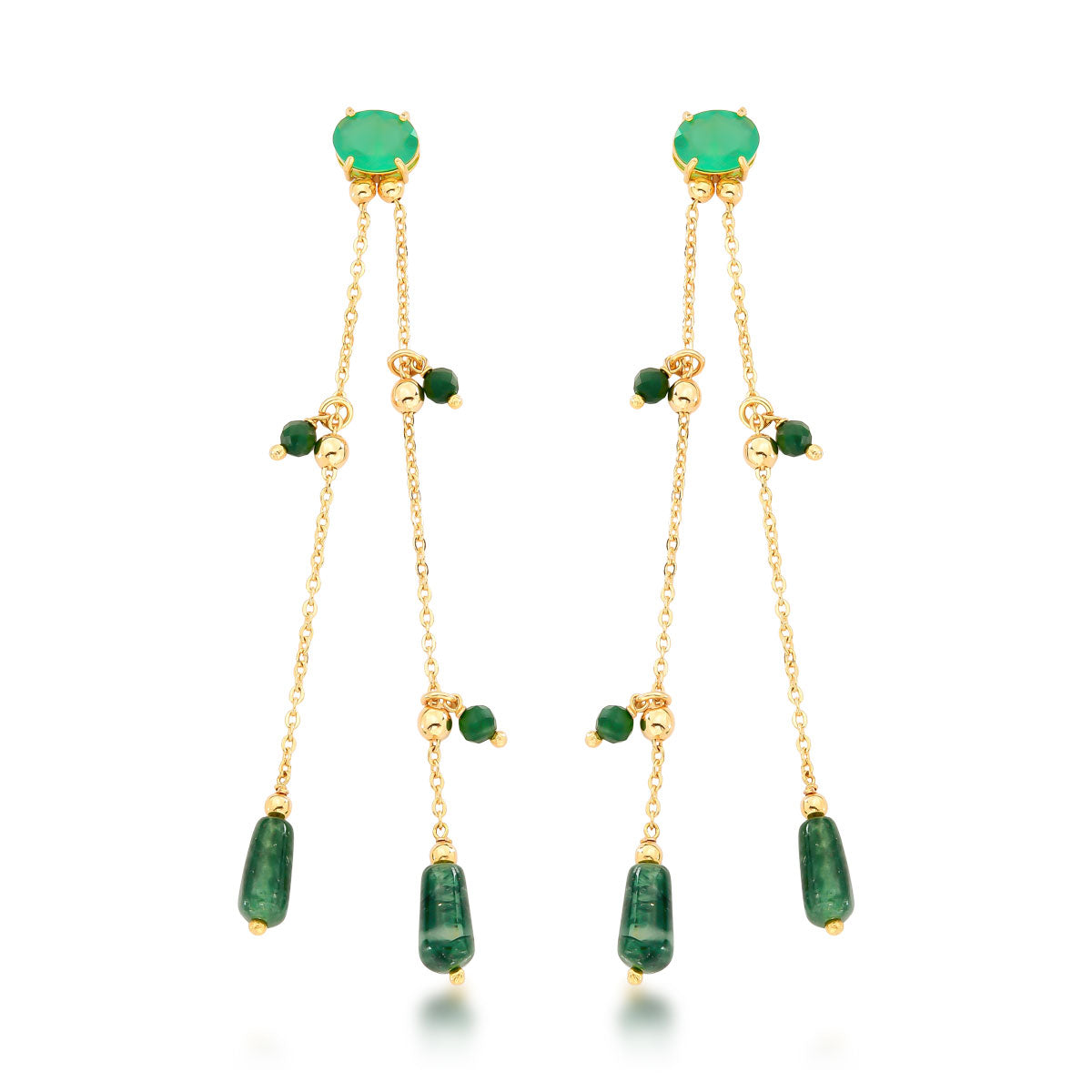 Brinco Graciela Alongado com Pedras Naturais e Banho de Ouro 18k