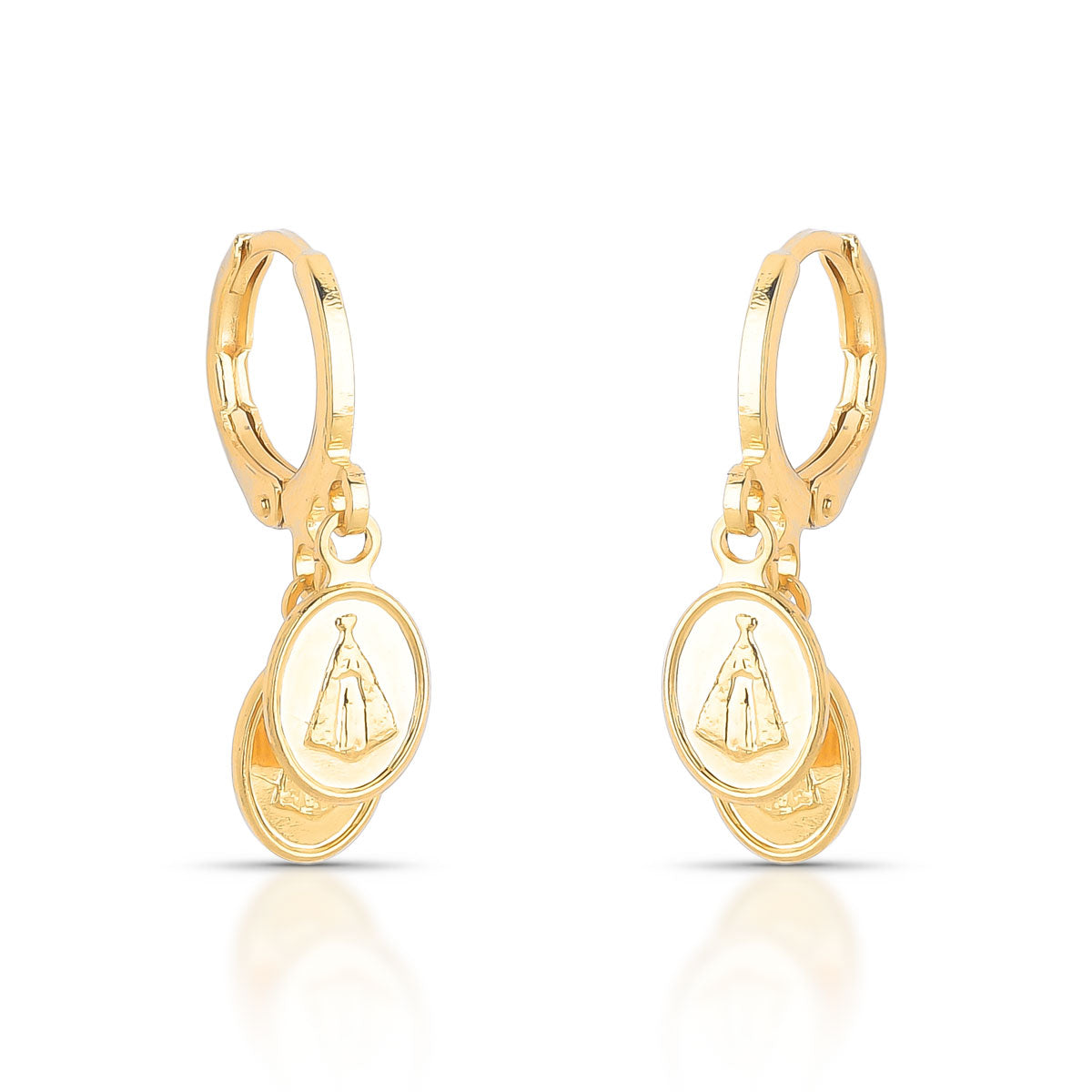 Brinco Tati de Argola Dupla Nossa Senhora Aparecida Banho de Ouro 18k