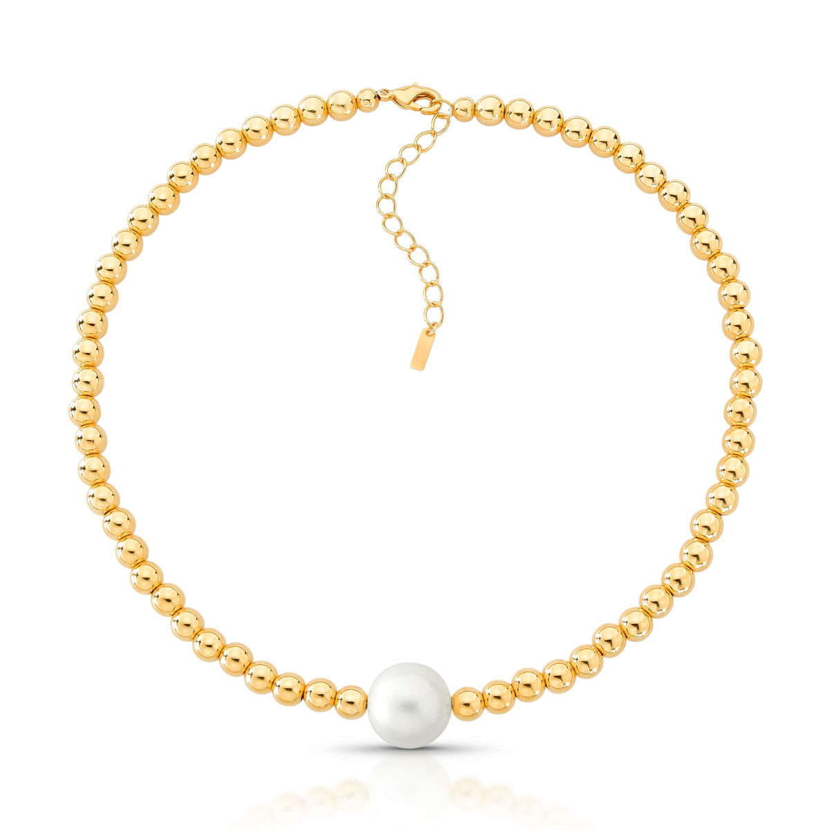 Colar Jô de Esferas com Pérola Shell Banho de Ouro 18k