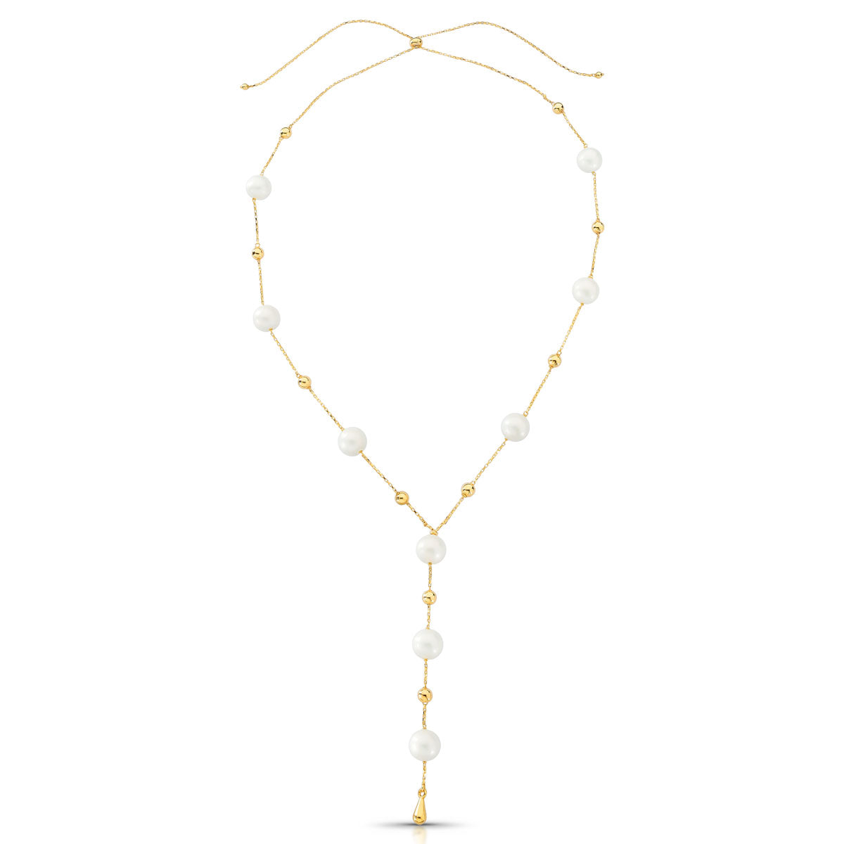 Colar Célia Tipo Terço com Pérola Shell e Esferas Douradas Banho de Ouro 18k