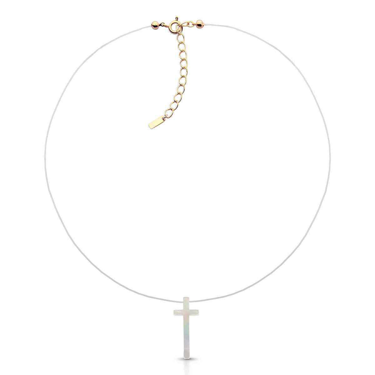 Colar Antonia Gargantilha de Nylon Cruz Madrepérola Banho de Ouro 18k