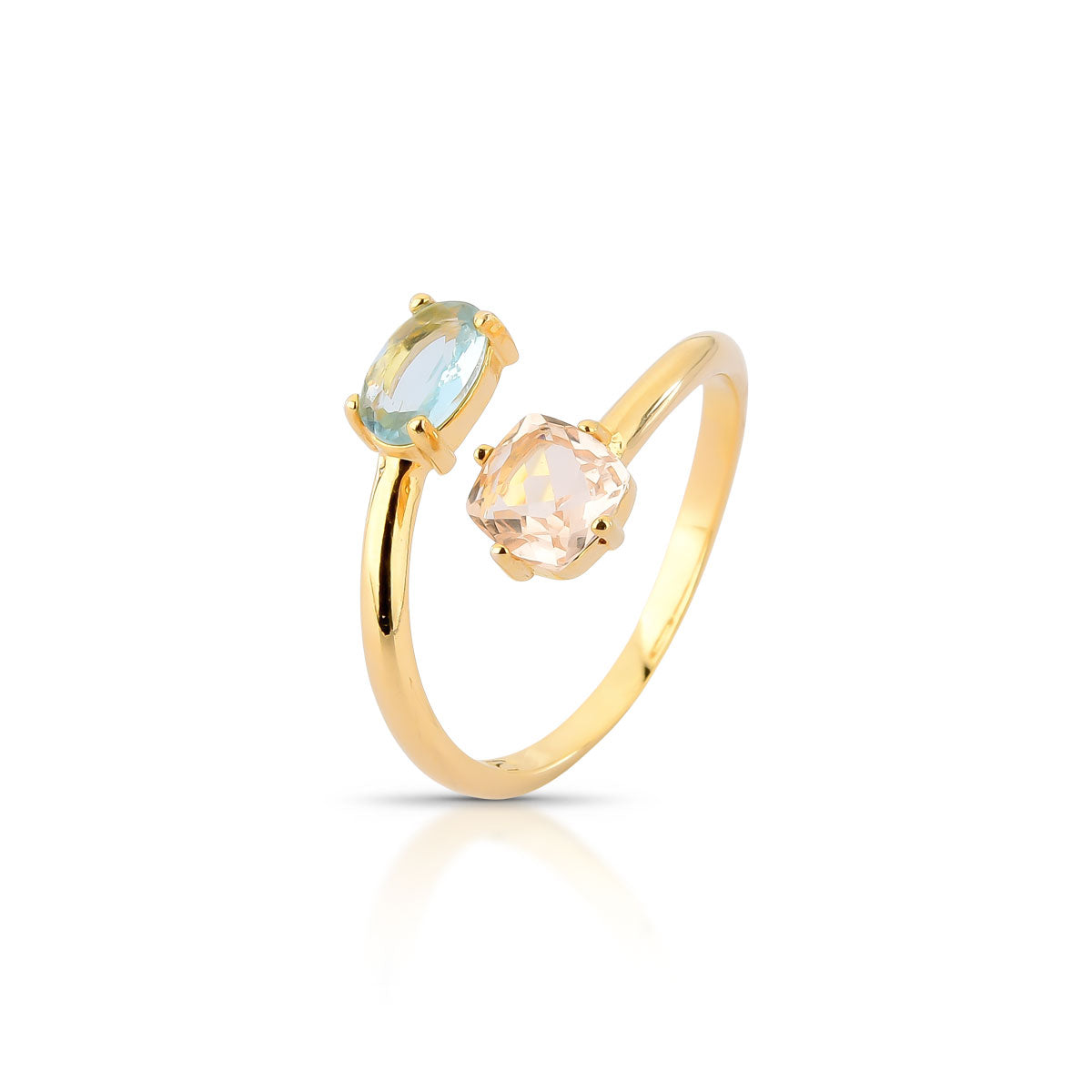 Conjunto Maya Brincos e Anel de Cristais Coloridos Banho de Ouro 18k