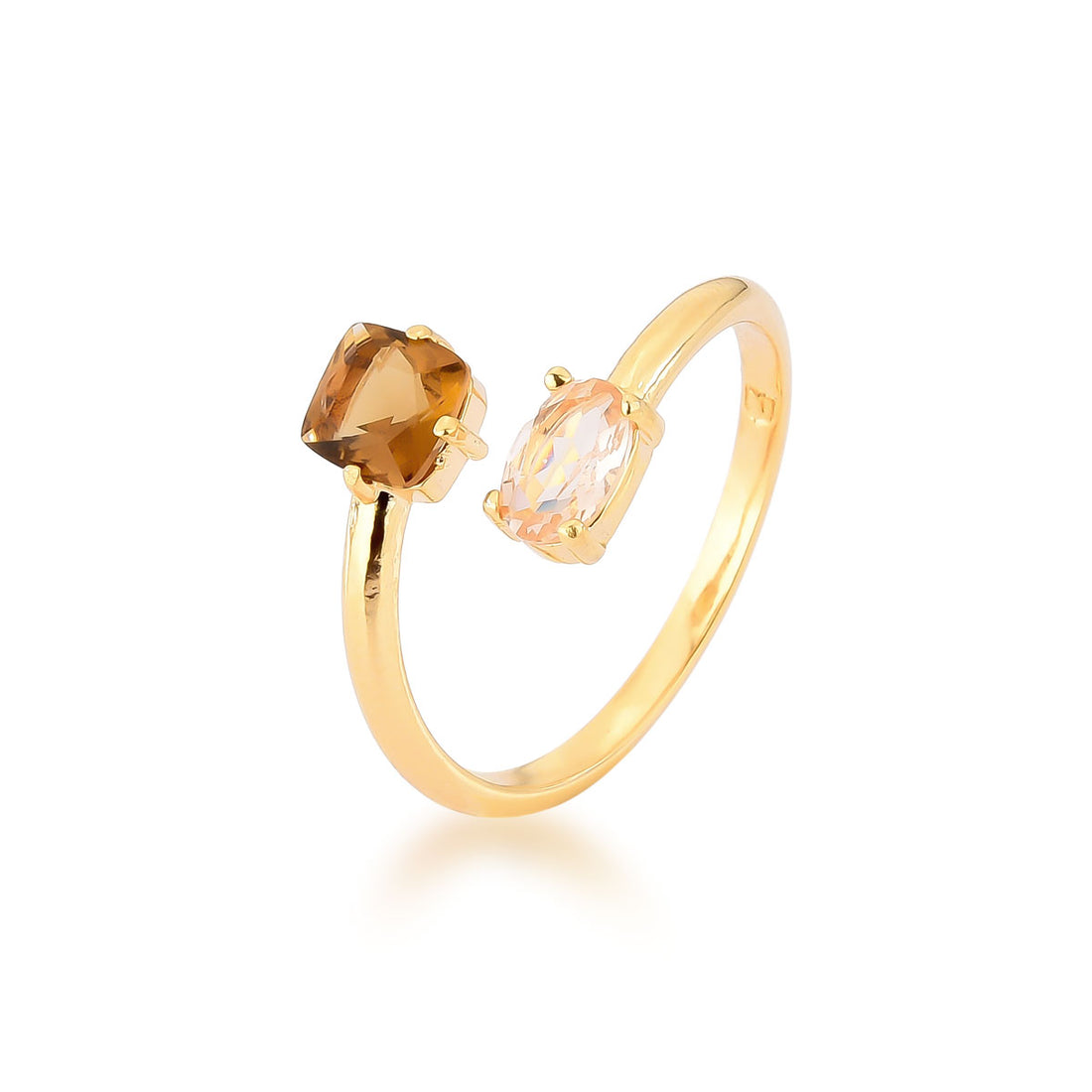 Conjunto Maya Brincos e Anel de Cristais Coloridos Banho de Ouro 18k