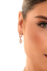 Brinco Vera de Argola com Pérola, Ágata Laranja ou Amazonita Banho de Ouro 18k