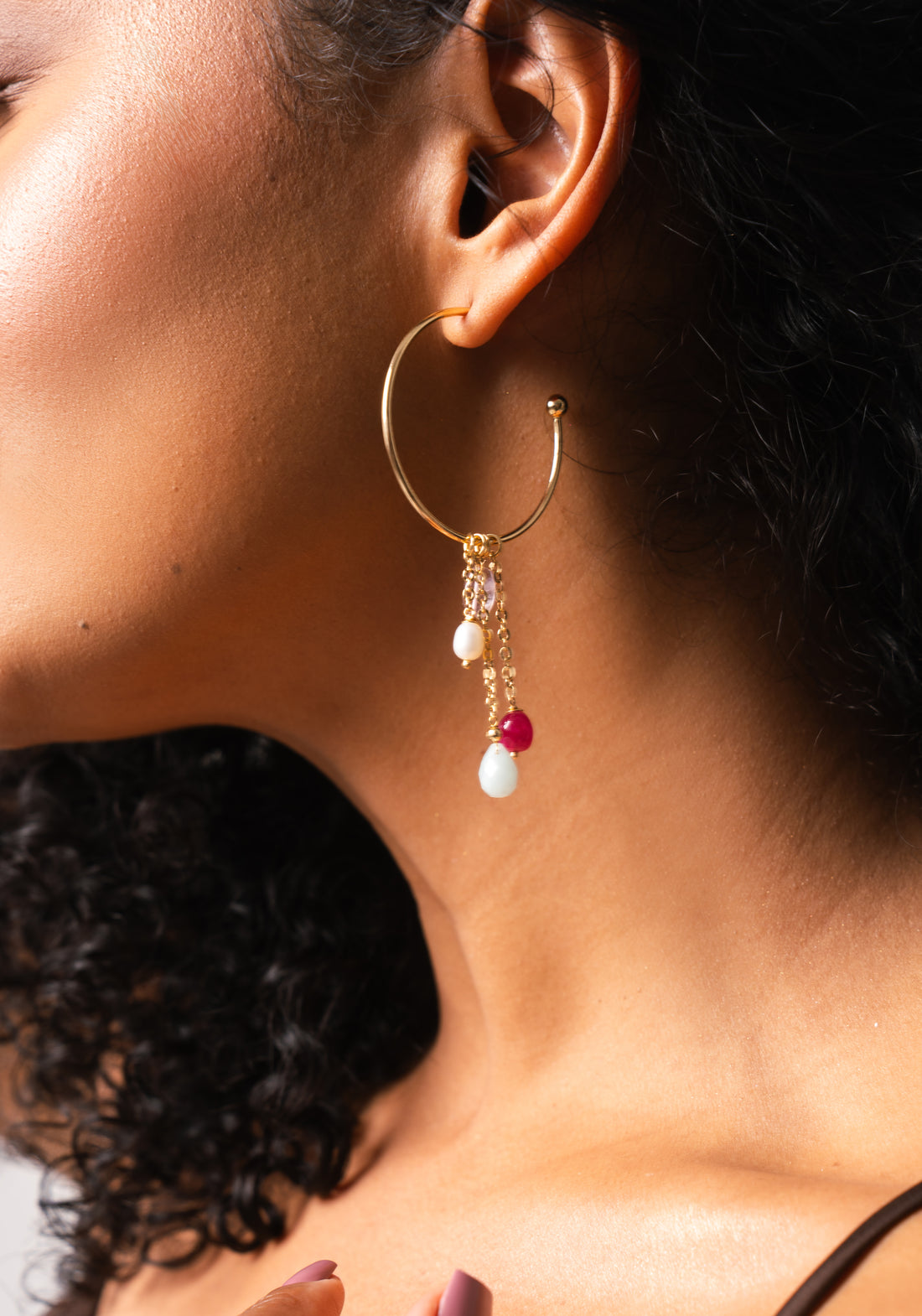 Brinco Melina de Argola com Pingentes Removíveis Banho de Ouro 18k