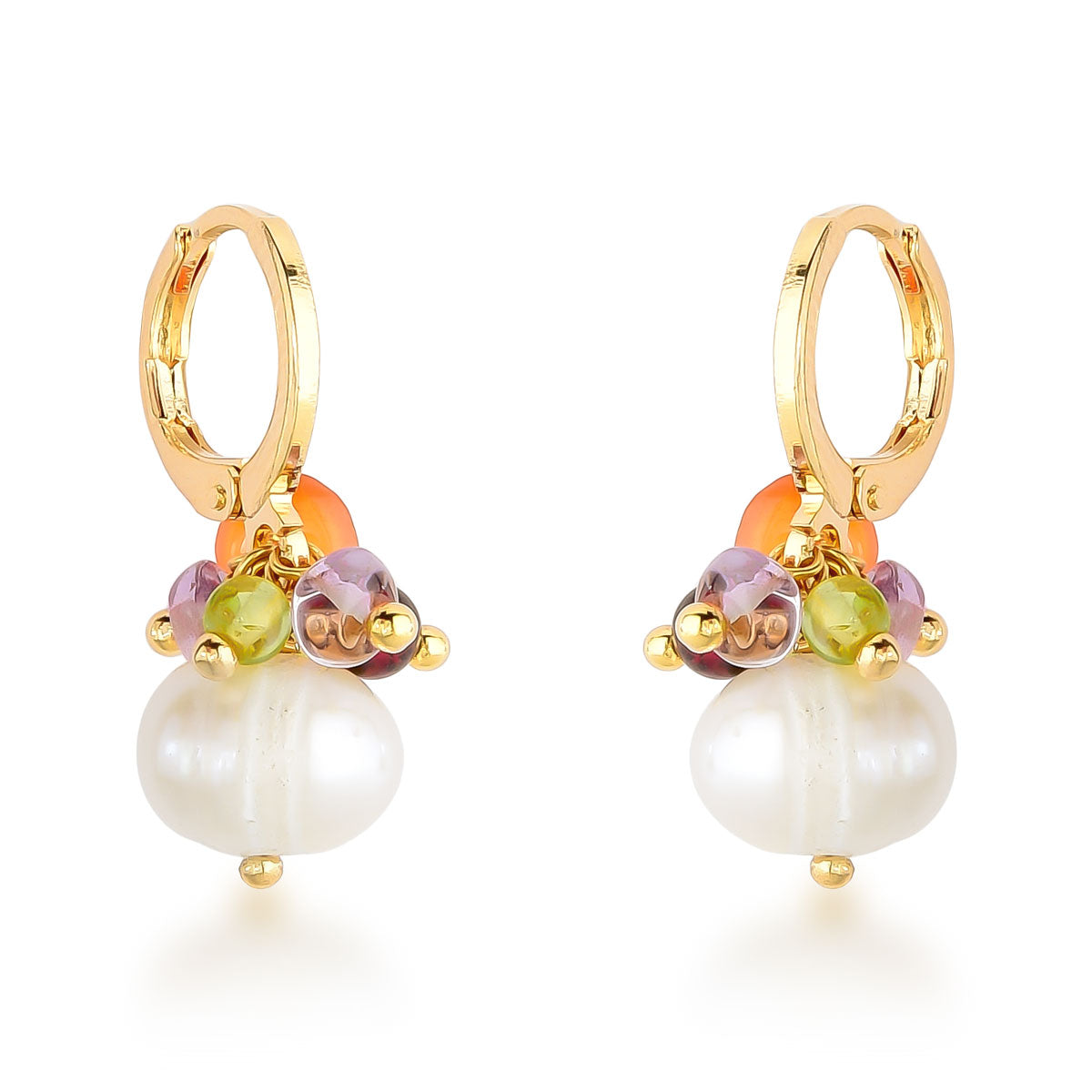 Conjunto Fiona Colar e Brincos de Pérolas e Jade Banho de Ouro 18k