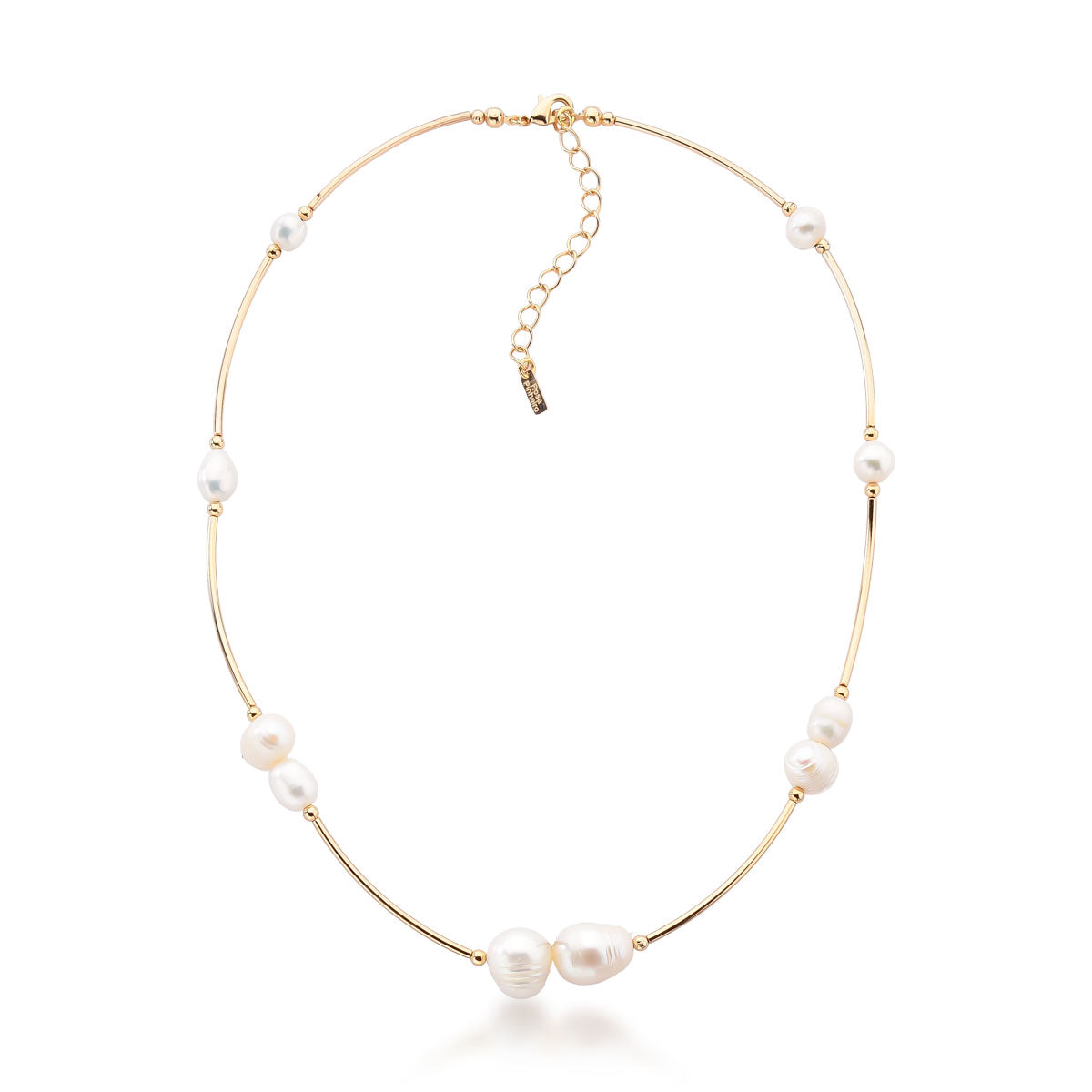 Colar Victoria de Pérola de Água Doce Banho de Ouro 18k