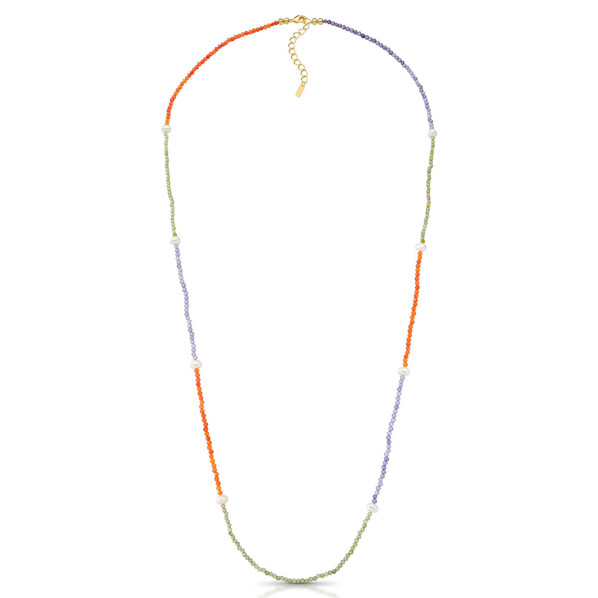 Colar Lani Longo com Pérolas de Água Doce e Zircônias Banho de Ouro 18k