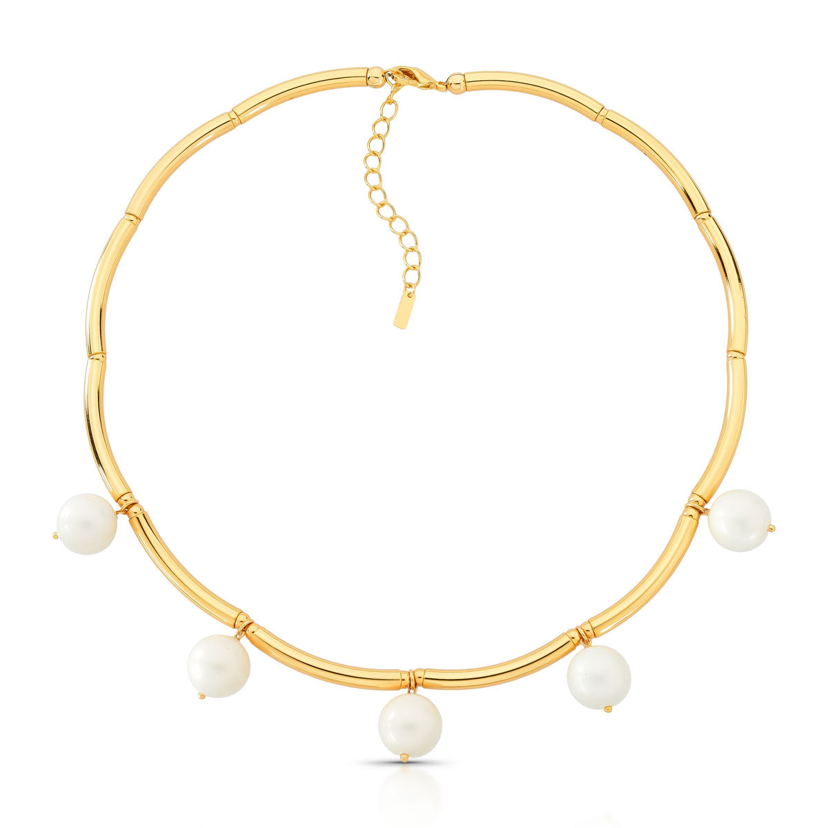 Colar Dunnas de Tubos com Pérolas Shell Banho de Ouro 18k