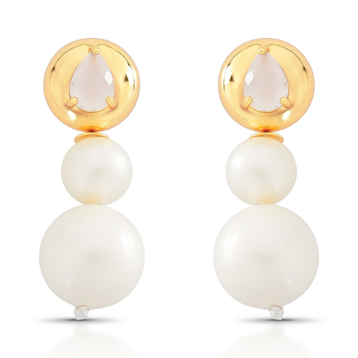 Brinco Alê de Pérola com Cristal Gelo Banho de Ouro 18k