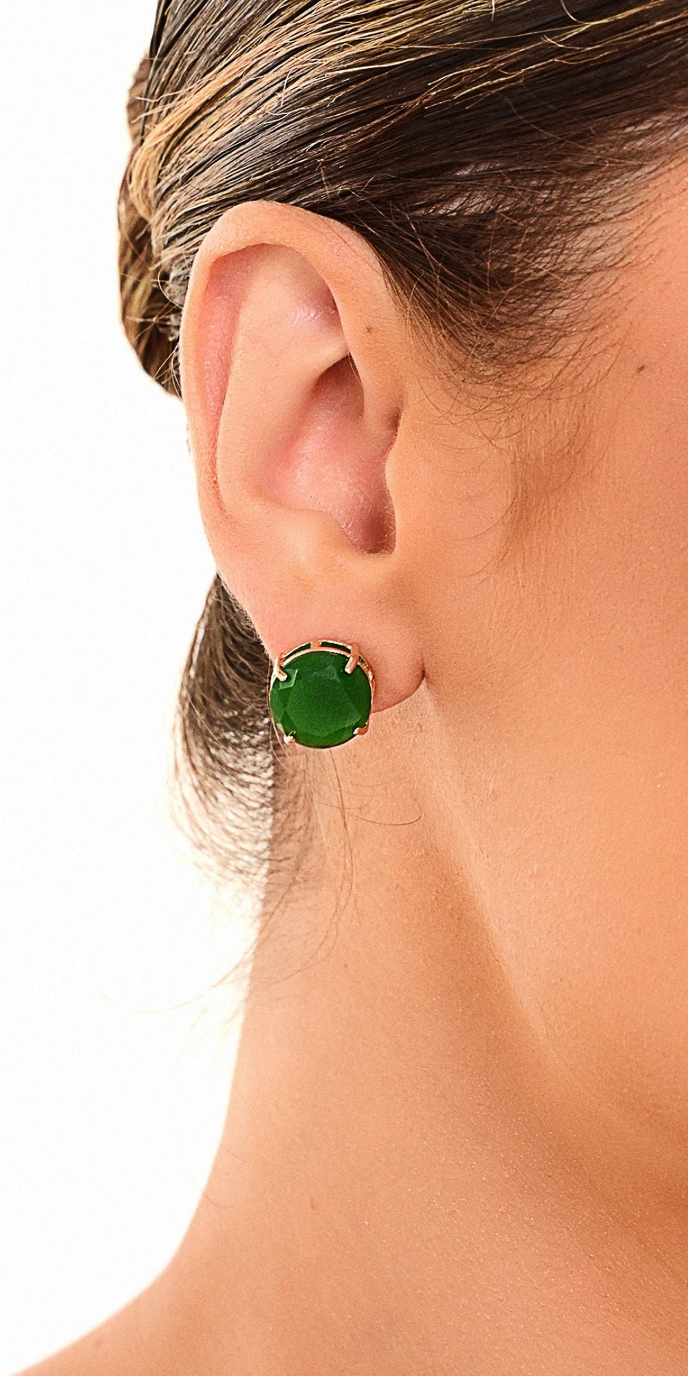 Brinco Angélica Clássico Pedra Natural Redonda Banho de Ouro 18k