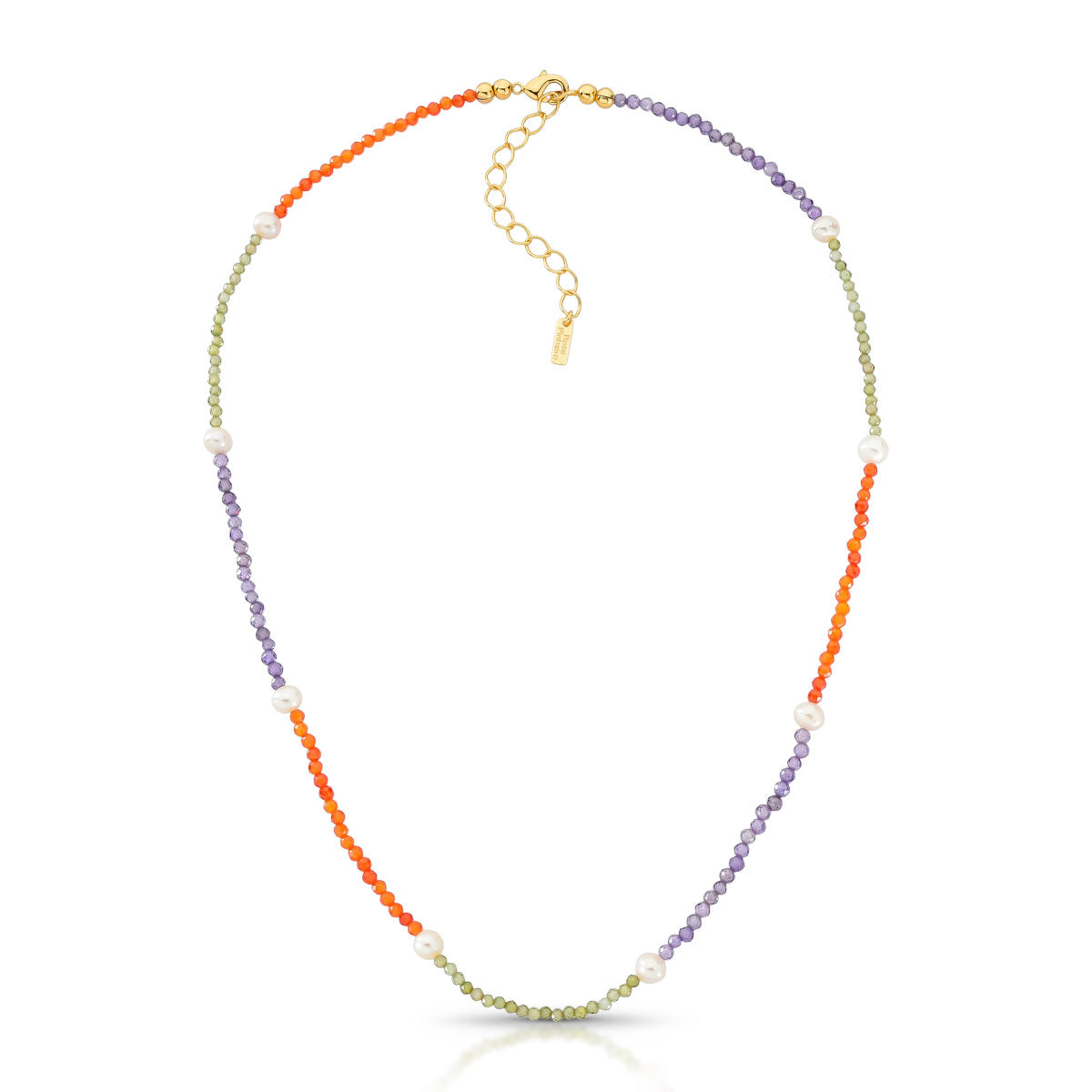 Colar Téa Curto Colorido com Zircônias e Pérolas Água Doce Banho de Ouro 18k