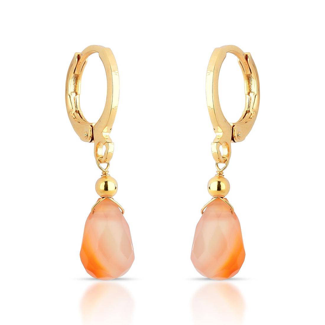 Brinco Vera de Argola com Pérola, Ágata Laranja ou Amazonita Banho de Ouro 18k